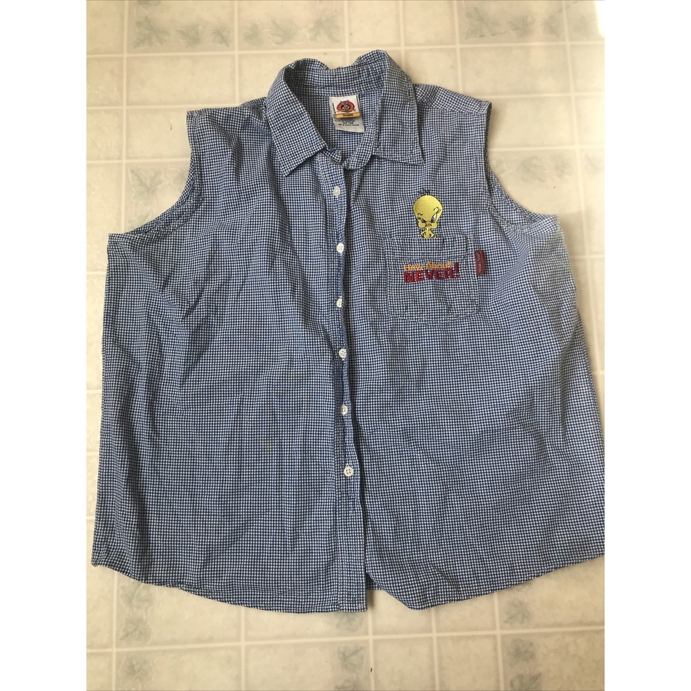 90's Looney Tunes 18W 20W Sleeveless Embroidered Tweety Bird How About Never Top